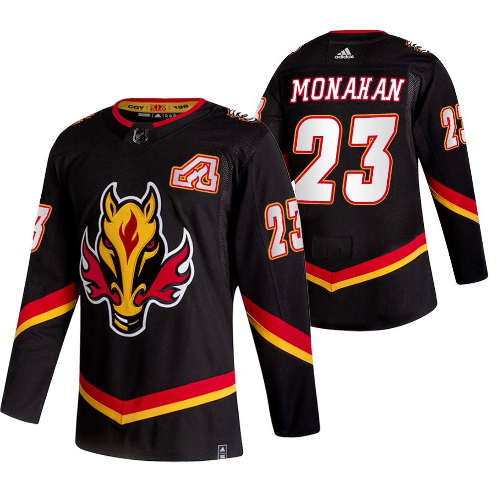 2021 Adidias Calgary Flames 23 Sean Monahan Black Men Reverse Retro Alternate NHL Jersey